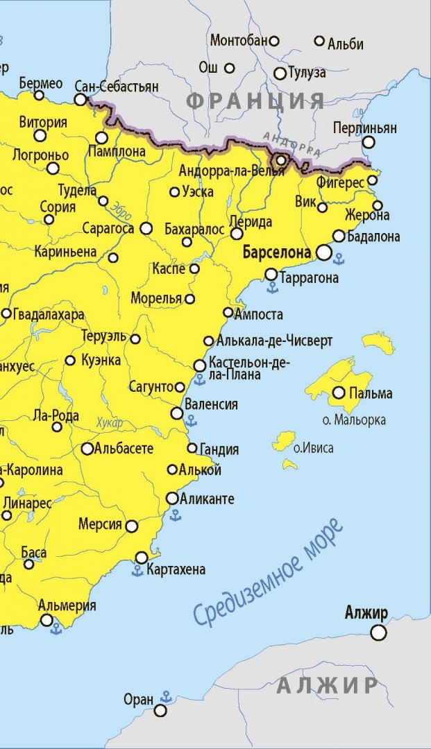 Карта Испании с курортами Карта, Испания, Курорты