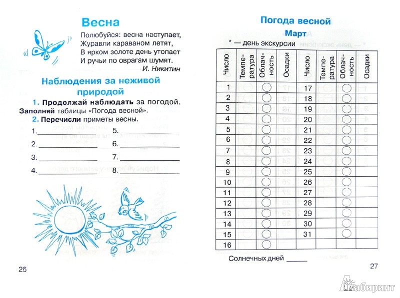 Дневник погоды 5 класс распечатать